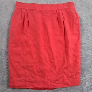 Vintage Talbots Skirt Womens 10 Red Linen Viscose Pleated Pencil Midi USA Made